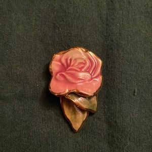 Porcelain pink rose brooch
